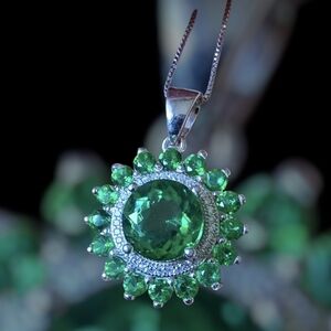 925 Sterling Silver Necklace 18" with Round Green Topaz 10mm Gemstone.